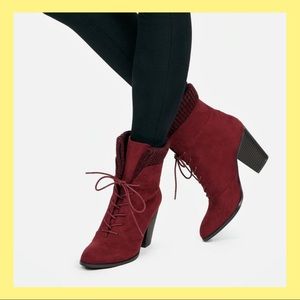 Burgundy Lace-Up Booties